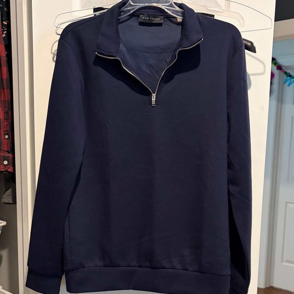 Elie Tahari Deep Blue Zip-Up Sweater